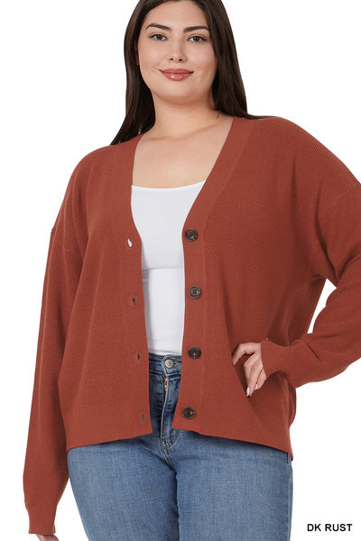 Viscose Sweater Cardigan - Dk Rust (Plus Size)