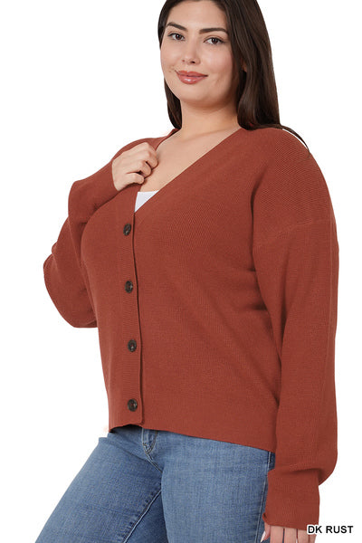 Viscose Sweater Cardigan - Dk Rust (Plus Size)