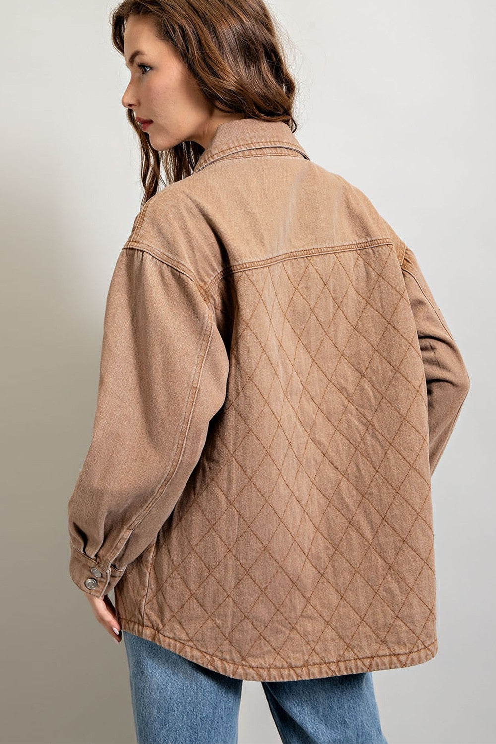 Camel Quilted Button Down Jacket 