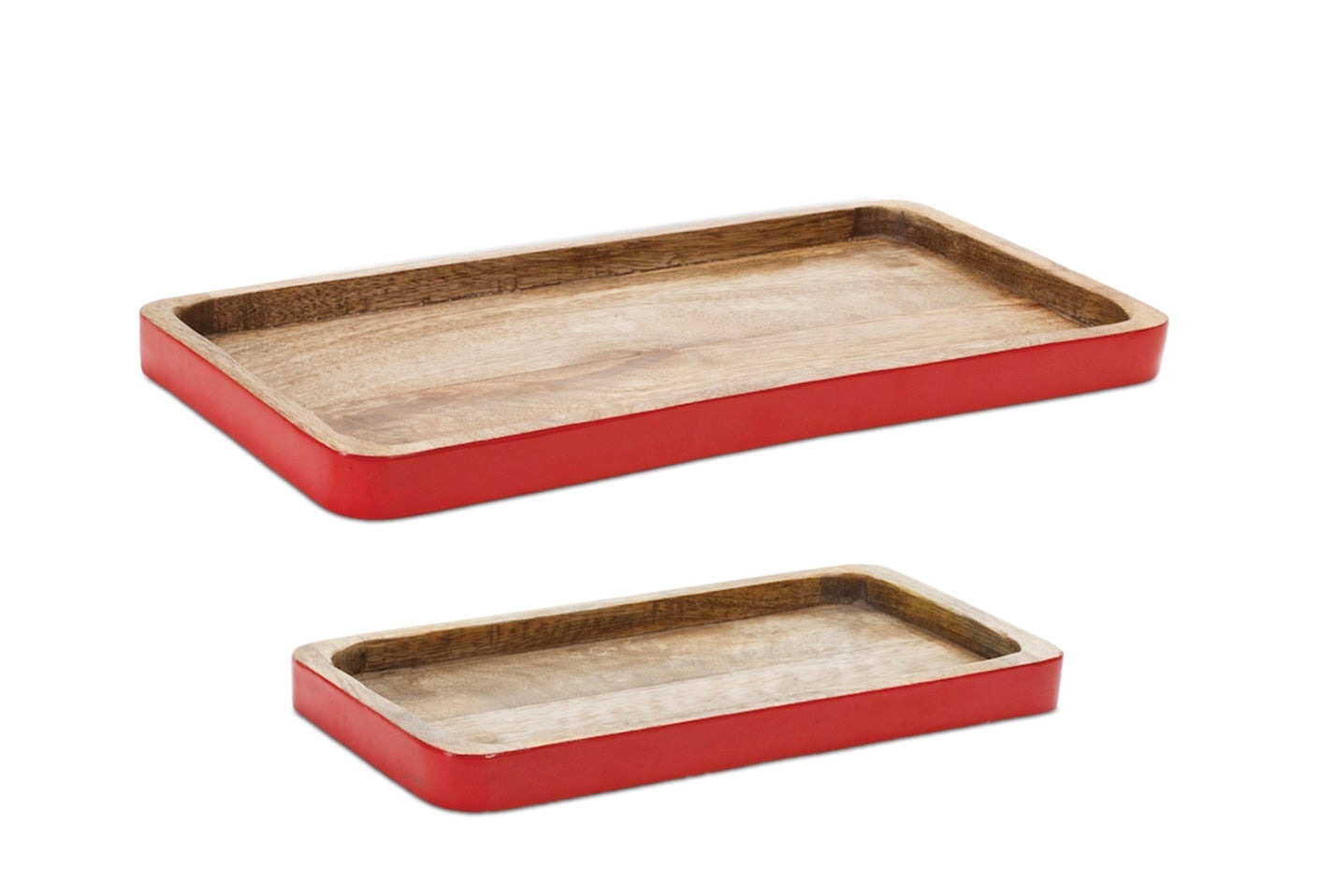 Wooden Trays with Red Enamel Sides 