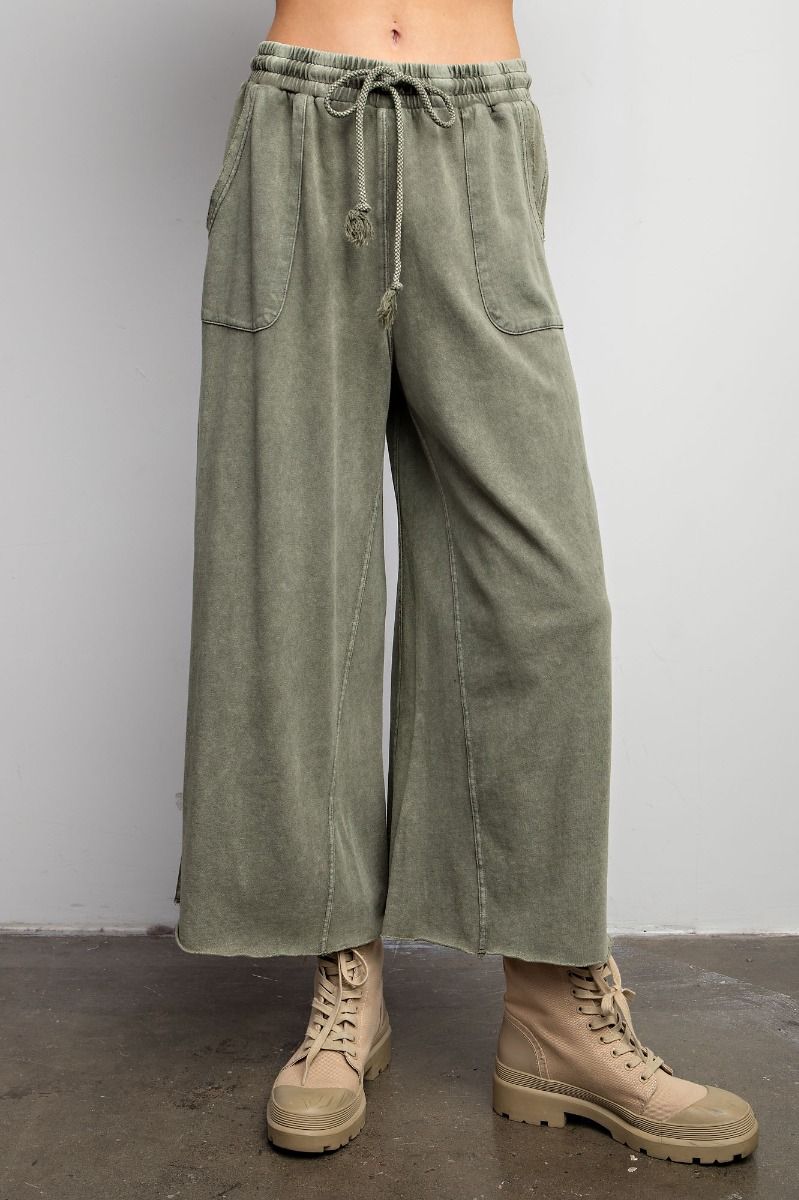 Washed Terry Knit Wide Pants | Sage
