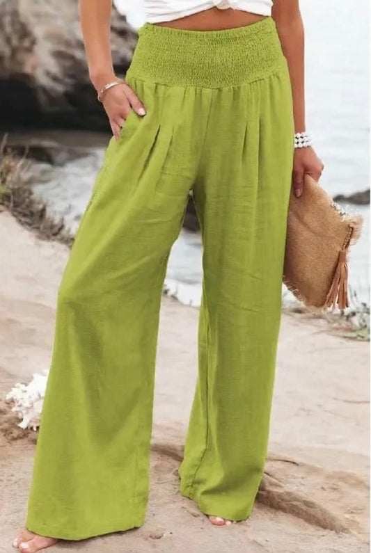 Wide Leg Linen Pants | Green