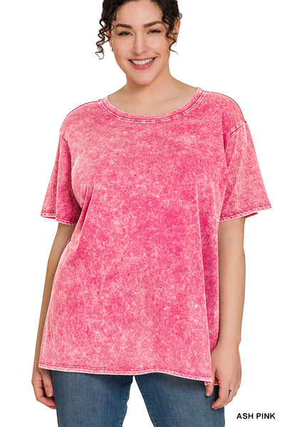 Ash Pink Washed Short Sleeve Top- Curvy Collection