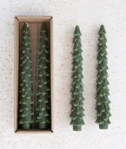 Green Unscented Tree Shaped Taper Candles