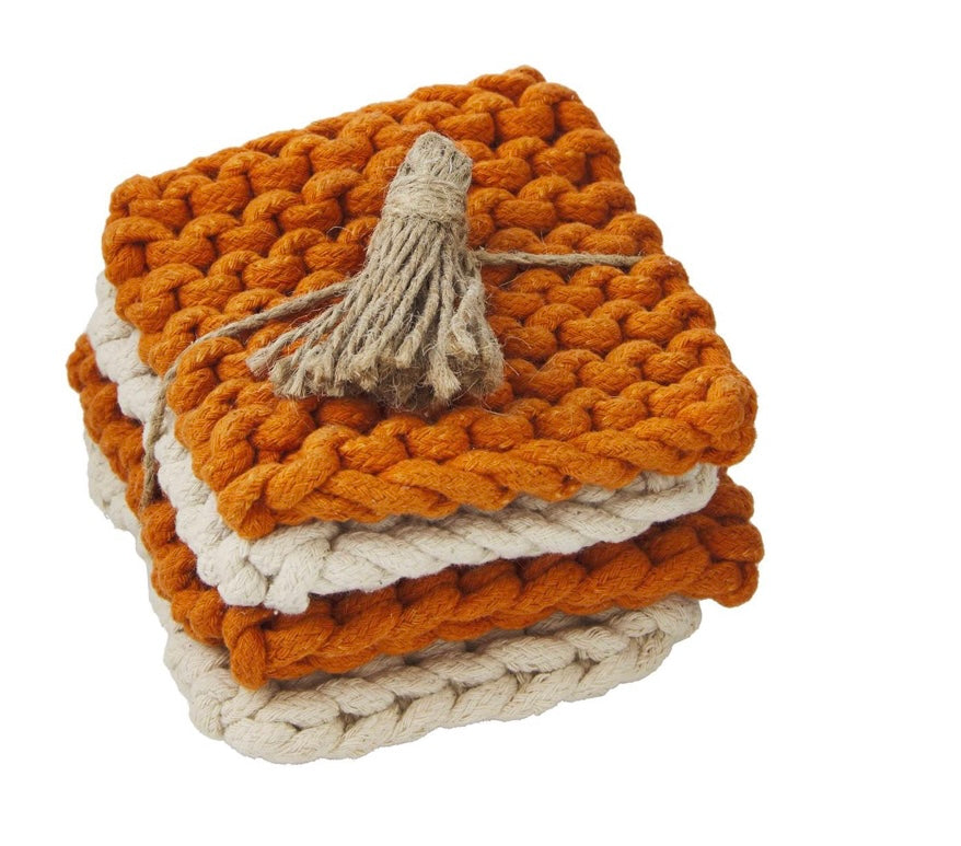Orange Crochet Coaster Set 