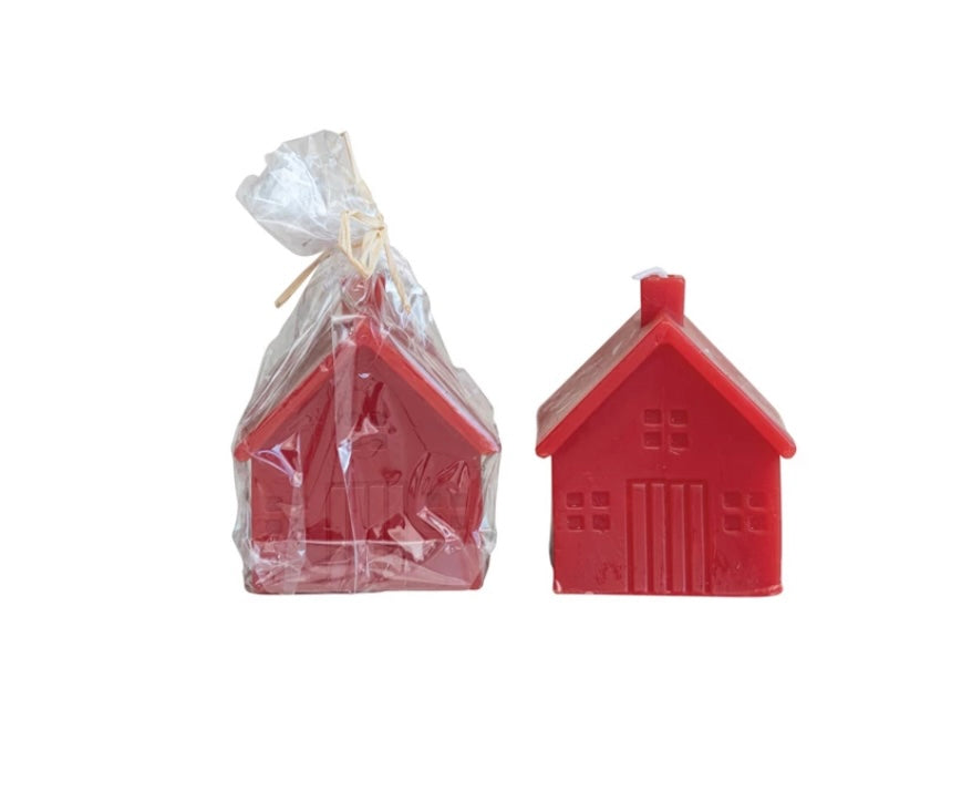 Red Unscented House Shaped Candle