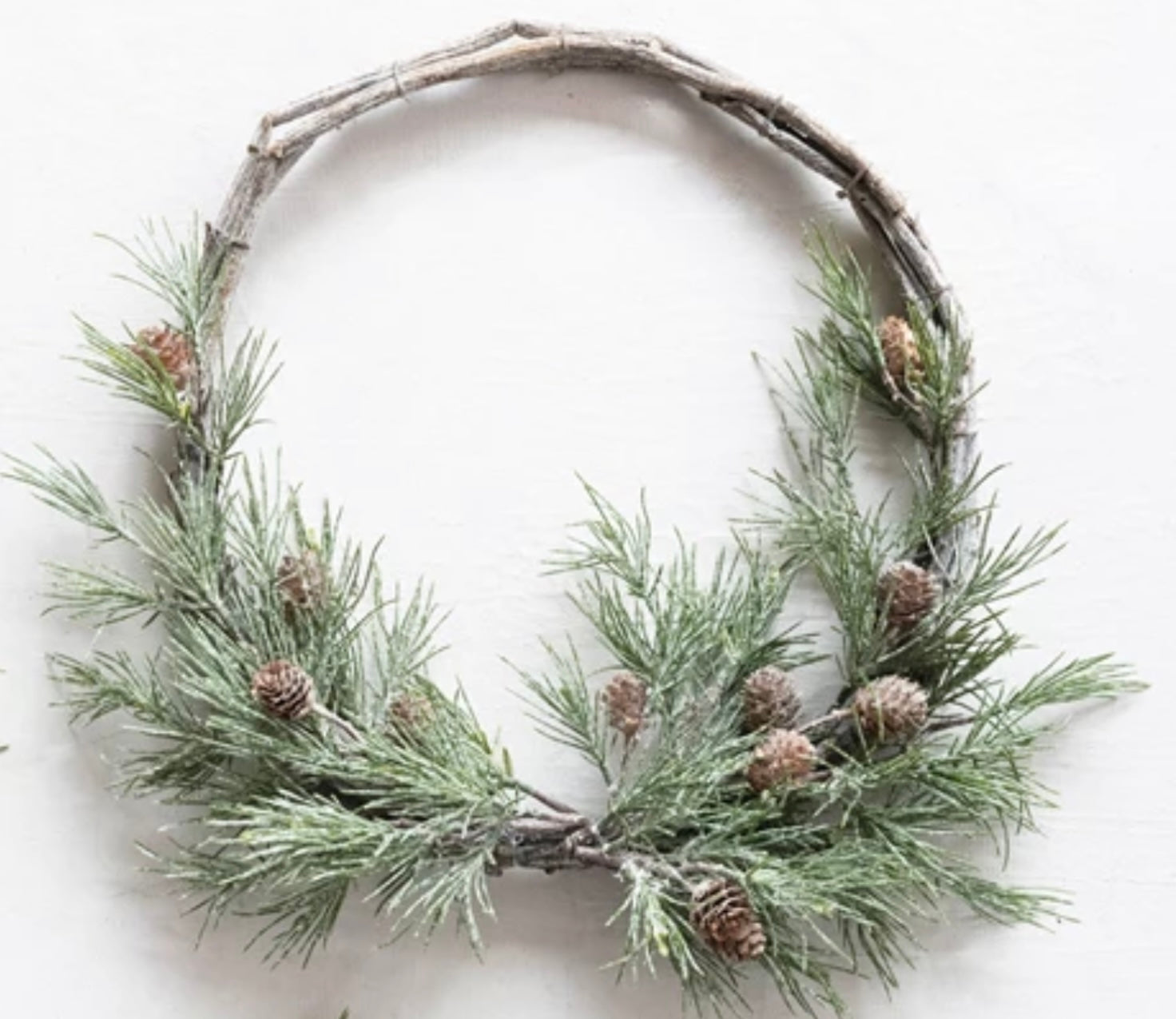 Faux Jack Pine Wreath with Pinecones and Glitter
