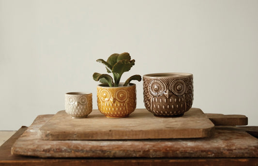 Decorative Stoneware Owl Pots (Multiple Sizes) 