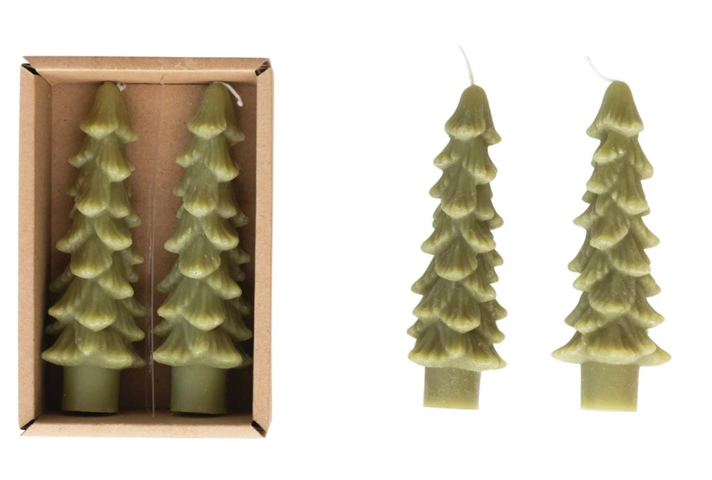 Green Unscented Tree Shaped Taper Candles