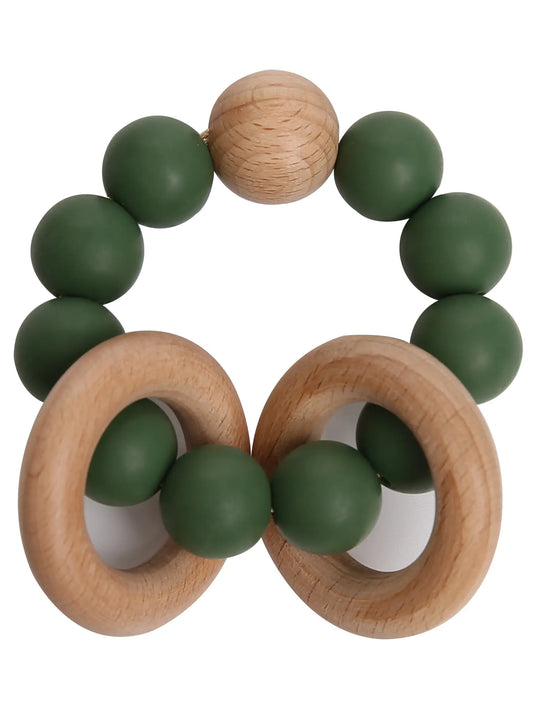 Wood & Silicone Teething Ring - Green