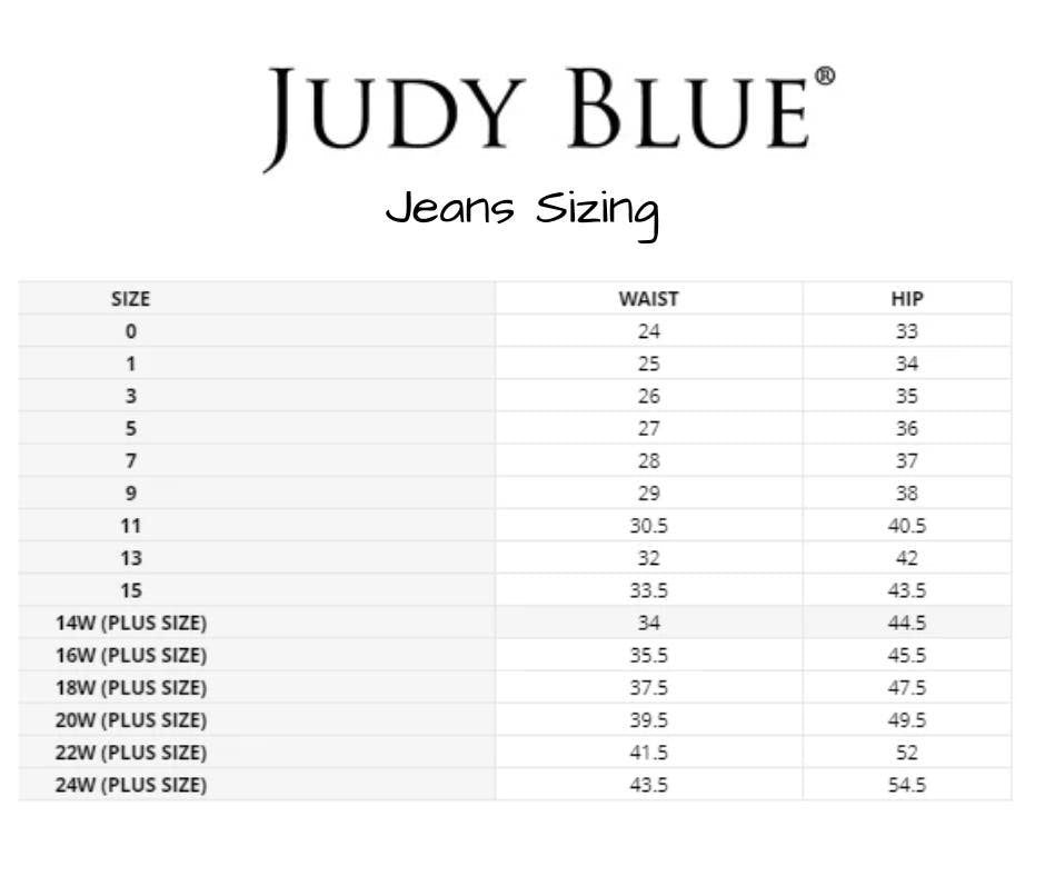 Judy Blue Size Chart