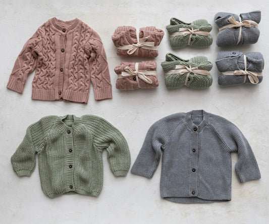 Cotton Knit Baby Cardigan W/ Wood Buttons