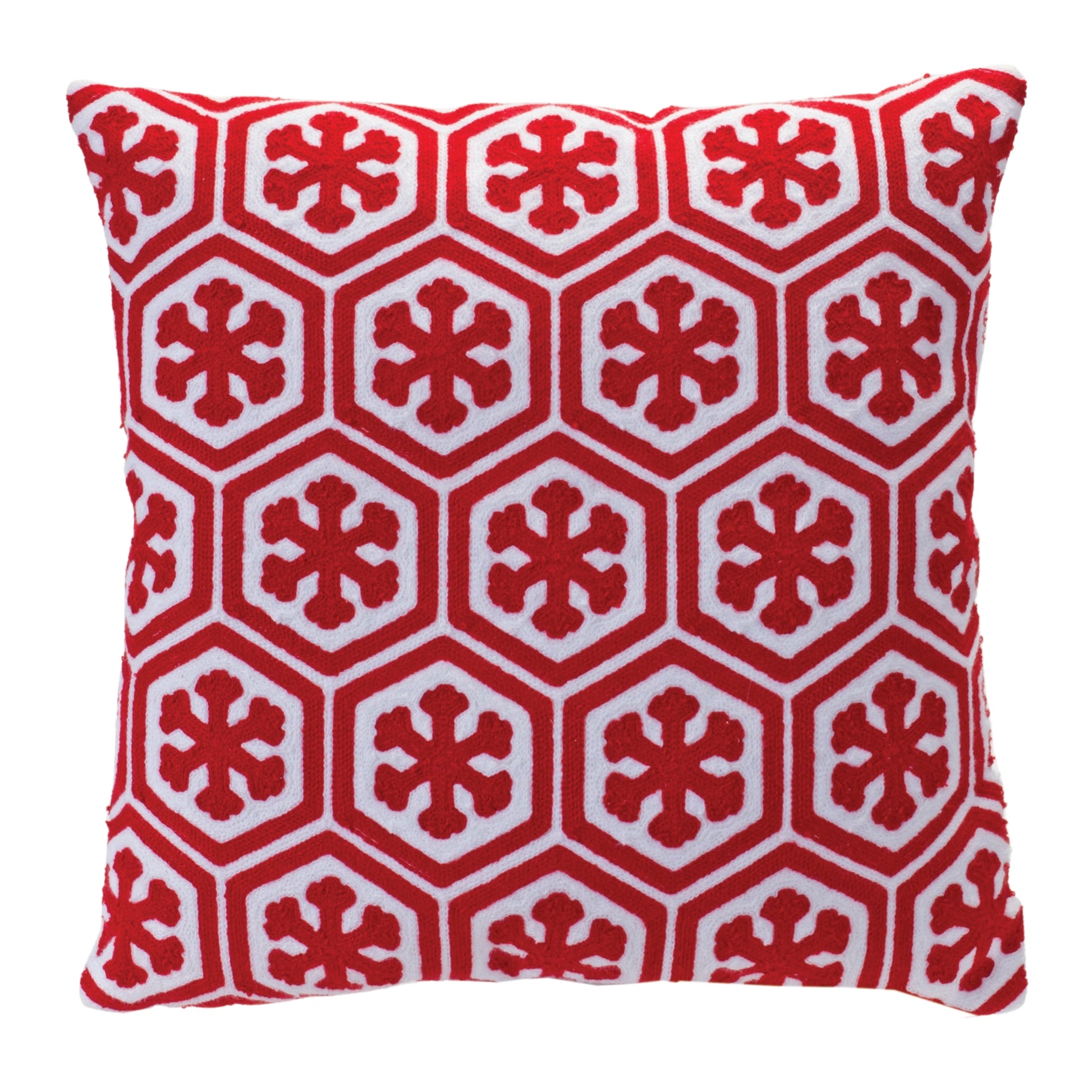 Red + White Pillow with Snowflake Pattern 