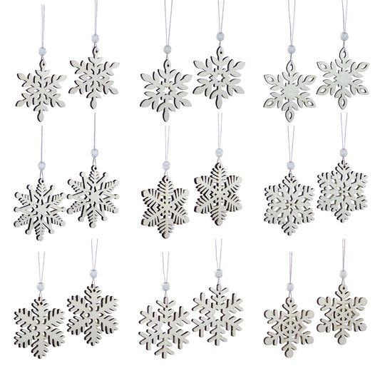 Wood Snowflake Ornaments (Box of 18) 
